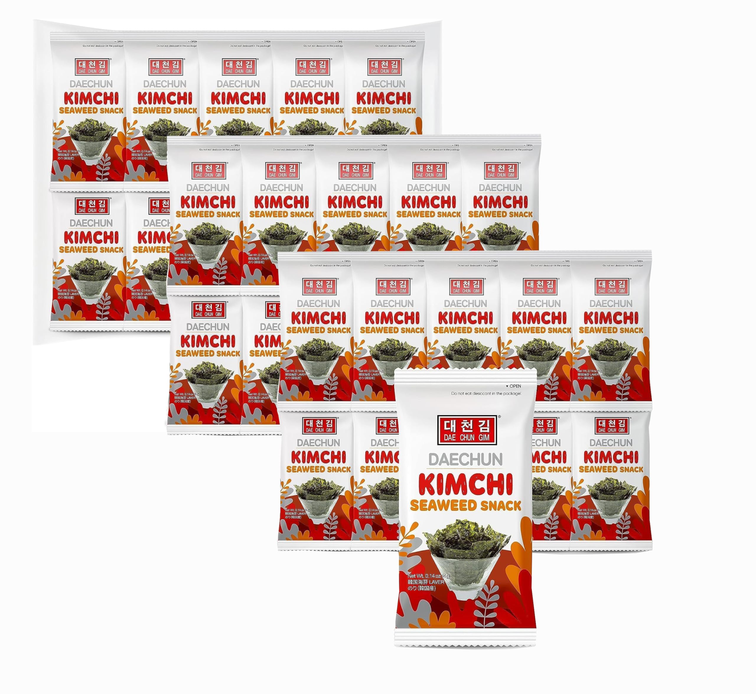 Snacks de algas con kimchi Daechun (Choi's1), paquete de 20 unidades, vegano, apto para dieta cetogénica, paquete de 3, producto coreano