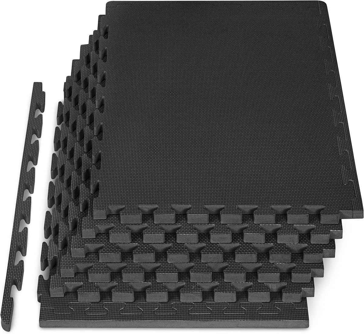 ProsourceFit Alfombra de rompecabezas de ejercicio extra gruesa con patrón tejido de 1 pulgada, baldosas entrelazadas de espuma EVA para pisos protectores y acolchados para equipos de hogar y gimnasio; Negro, 24 PIES CUADRADOS, 6 Azulejos