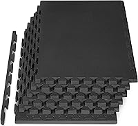 ProsourceFit Extra Thick 1-Inch EVA Foam Exercise Puzzle Mat - Interlocking Tiles, 24 Sq Ft Black for Home Gym Protective Flooring