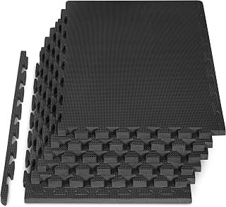 ProsourceFit Extra Thick 1-Inch EVA Foam Exercise Puzzle Mat - Interlocking Tiles, 24 Sq Ft Black for Home Gym Protective Flooring