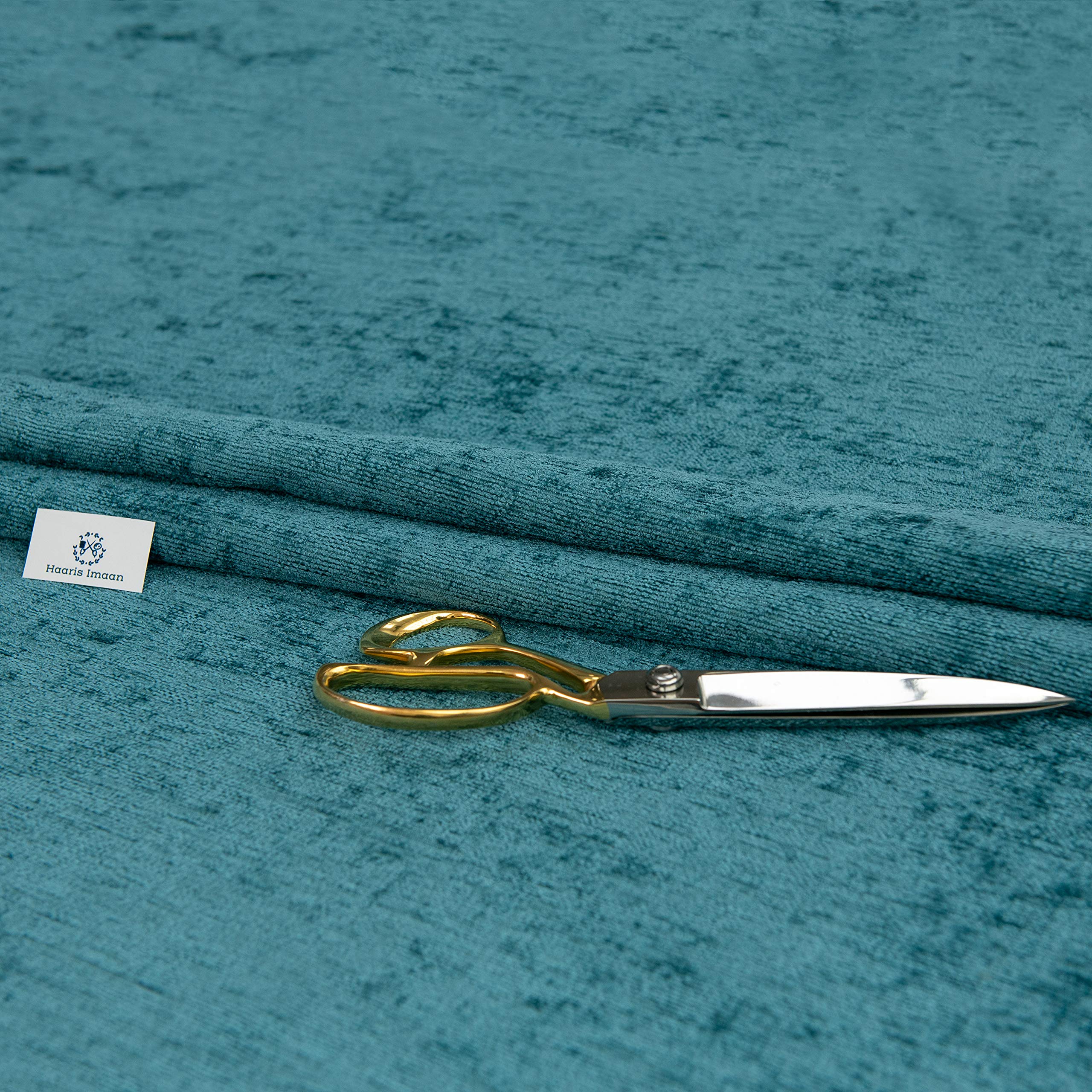 Haaris Imaan Soft Plain Chenille Velvet Upholstery Fabric | Fire Retardant | Shimmery Look | Fabric Per Metre | Curtain, Cushion, Reupholster, Soft Furnishings, Sofa (Teal)