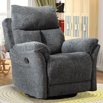 ANJ Swivel Rocker Glider Recliner, Manual Nursery Reclining Chair, Gray | Rocking home theater seating for living room, bedroom, glider chair with 360 swivel