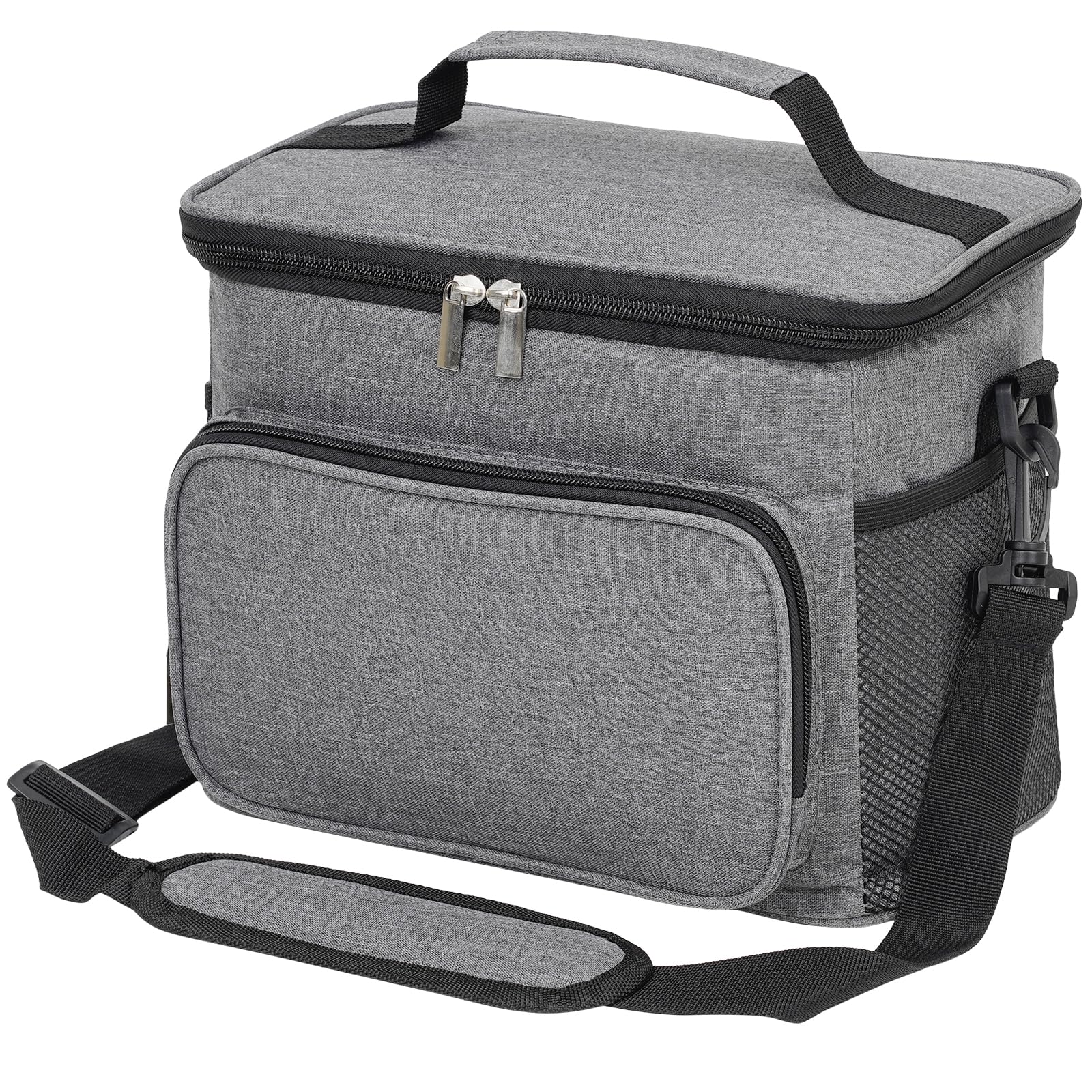 ECHSRT Insulated Lunch Bag for Women/Men - Reusable Lunch Box for Work Office Picnic Beach - Collapsible Leakproof Soft Cooler Bag with Adjustable Shoulder Strap for Adults - 10L,Grey