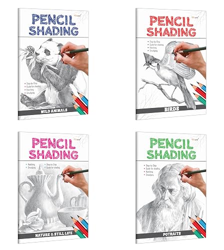 Pencil Shading - Birds, Wild Animals, Nature & Still Life and Portraits : Children’s art book, Pencil Shading book for Children, Educational book for kids | Pack of 4 Pencil Shading Activity books