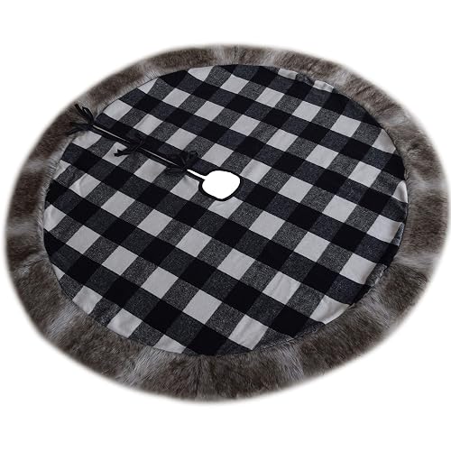White and Black Buffalo Check Plaid Center, Deluxe Faux Fur