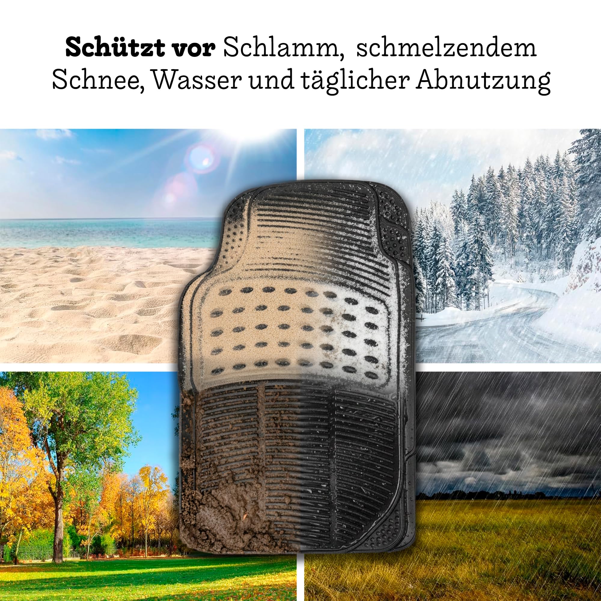 Universelle Autofußmatten, 5-teiliges Set für den Innenraum (2 vorne + 2 hinten + 1 Kofferraummatte), Flexible PVC-Gummimatte wasserdicht, antirutschmatte Auto und zuschneidbar