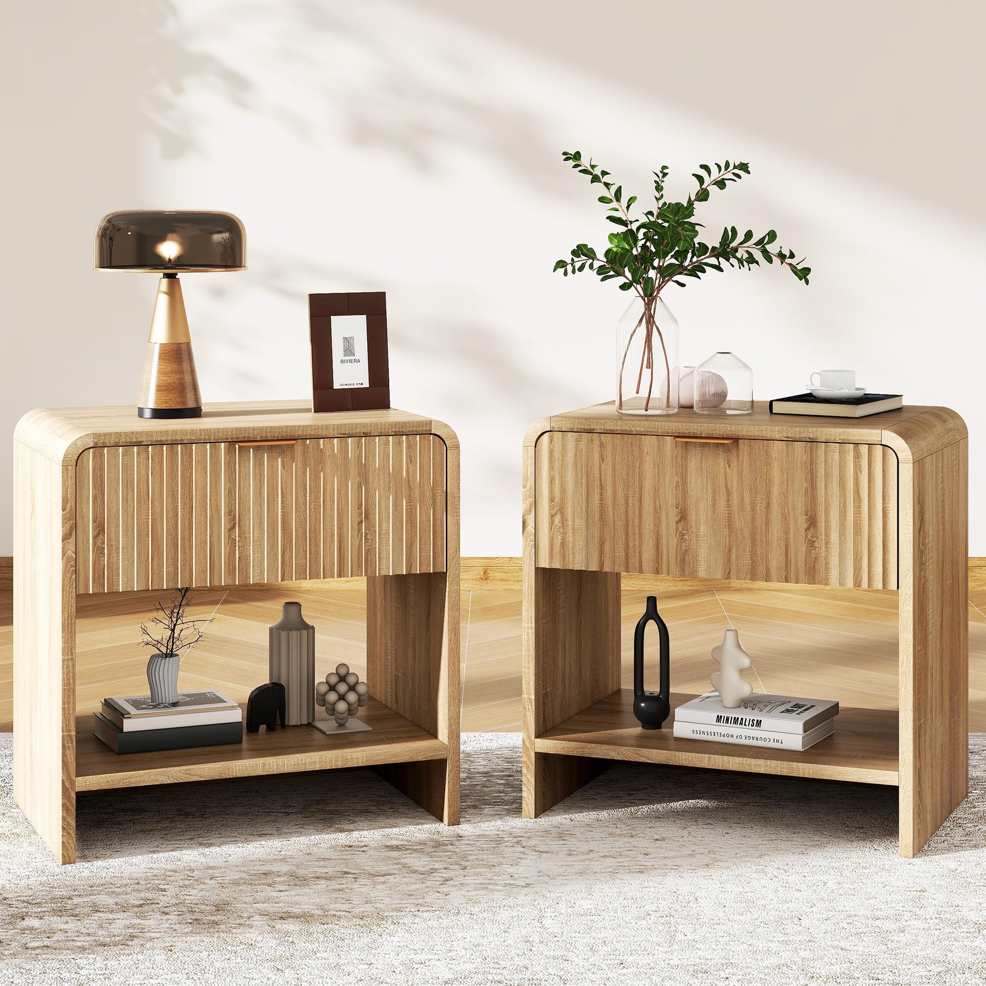 Mesita de Noche, Cajón y Borde Antideslizante, Color Madera