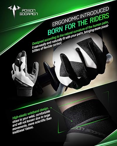 Miniatura 10 de POISON SCORPION Guantes de motocicleta para niños pequeños, deportes al aire libre, dedo completo, verde, talla XS, motocross, MX BMX, MTB, ATV,