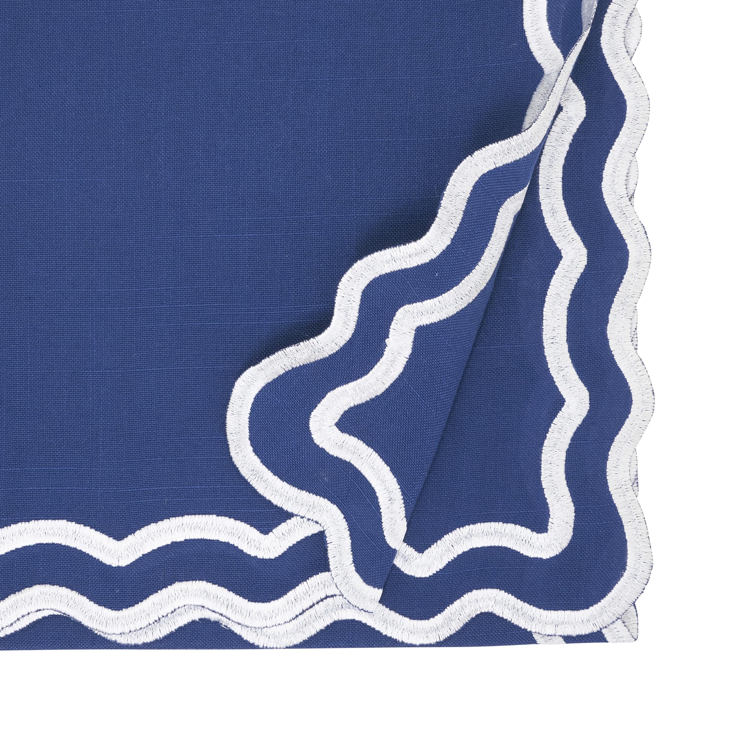SARO Lifestyle Camino de Mesa con Borde Festoneado, Elegante Camino de Mesa para Uso Diario con Bordes festoneados Bordados para mesas de Comedor y Entretenimiento Moderno, 16 x 72 Pulgadas, Azul