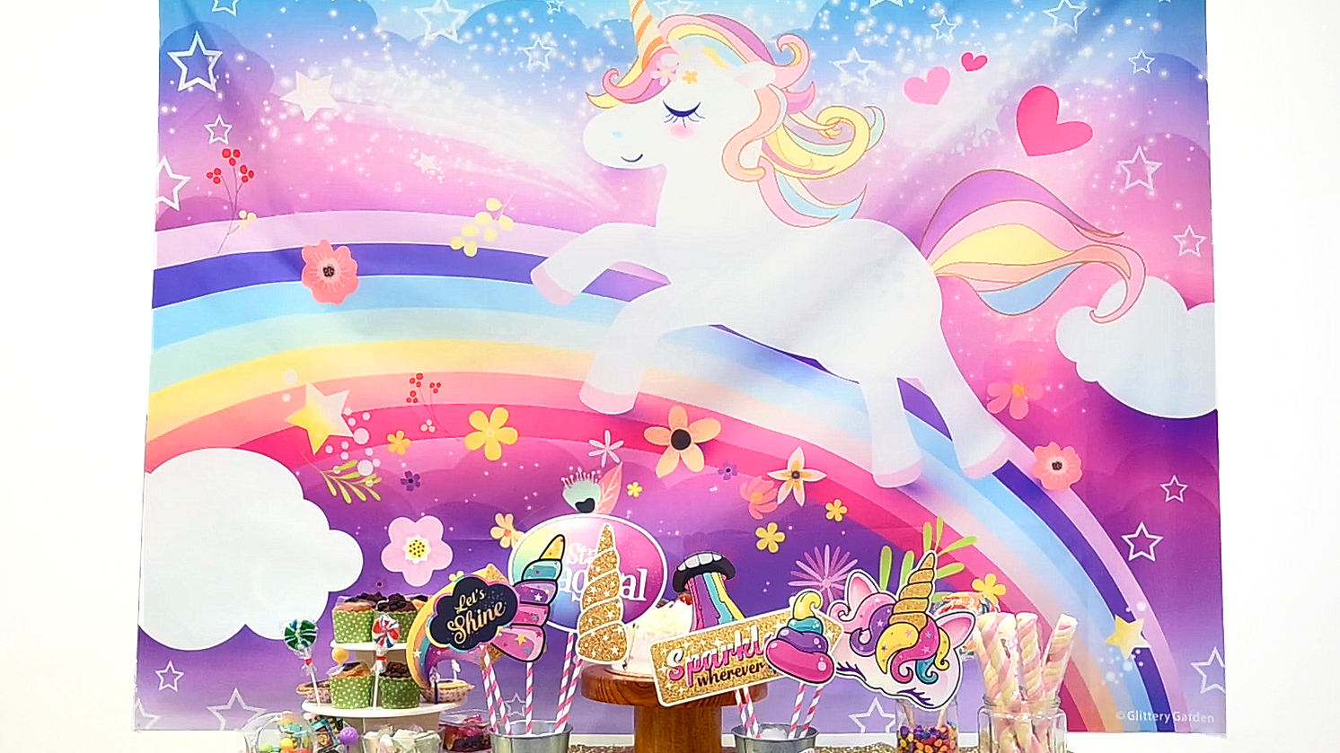 Telón De Fondo De Unicornio Para Fiestas - 1.35x1.8 M + Accesorios - Ideal Para Cumpleaños O Baby Showers