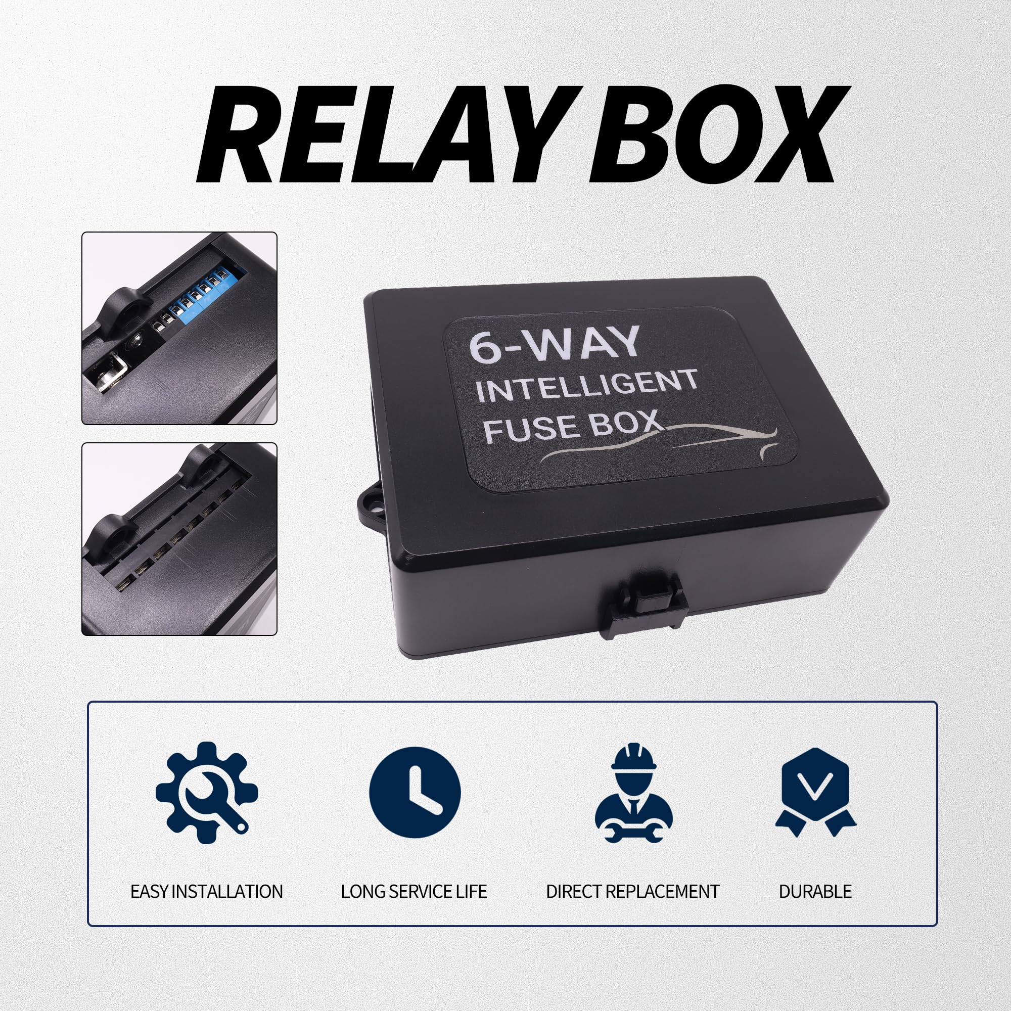 Caja de relé de fusibles, 12 V, compatible con coche, camión y barcos, con tornillo de montaje y relé de 6 vías y fusibles planos de 14 ATC/ATO, resistente al agua, uso universal