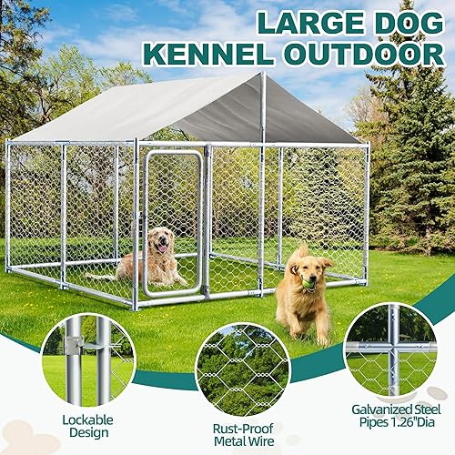 Miniatura 2 de Jaula grande para perros con techo resistente a los rayos UV y al agua, cerca de acero galvanizado para perros con cerraduras de seguridad