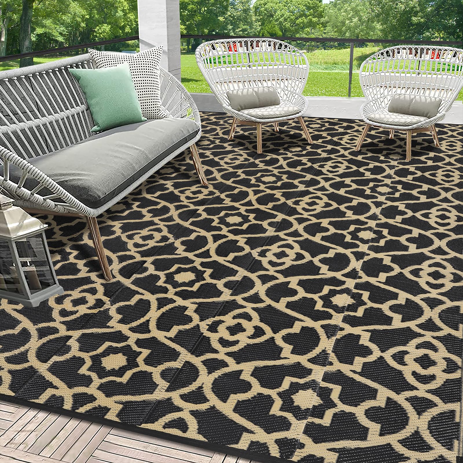 HEBE Outdoor Rug Waterproof 8x10, Reversible Plastic Straw Rug RV Camping Rug, Indoor Outdoor Patio Mat Clearance, Outside Carpet for Porch,Deck,