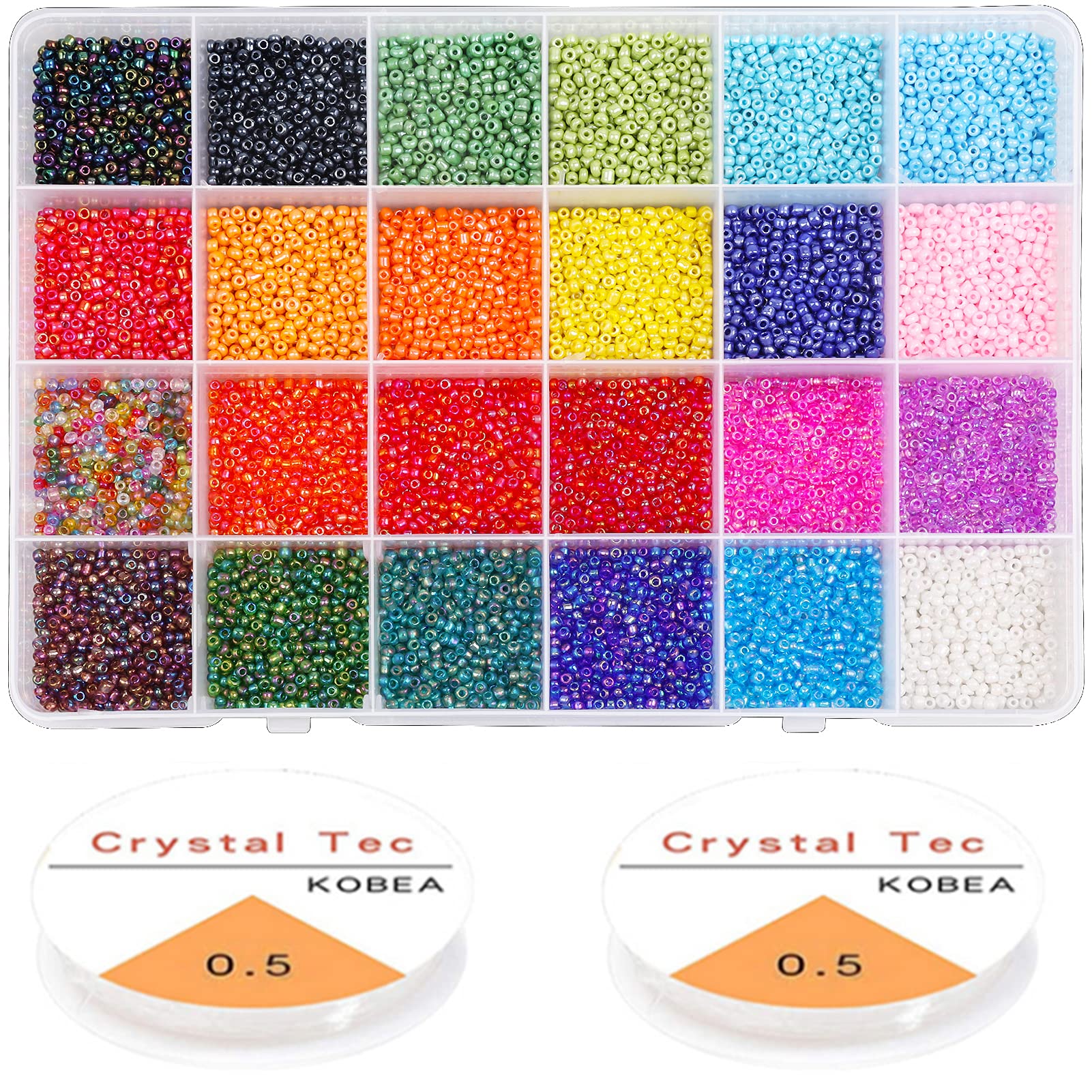 Yholin Glass Seed Beads Started Kit,19200pcs 2mm 12/0 Small Craft Beads with Jump Rings,Charms,Spacer Beads,Beading Needle,Tweezers,Scissors and Elastic String for DIY Bracelet Jewelry Making Supplies