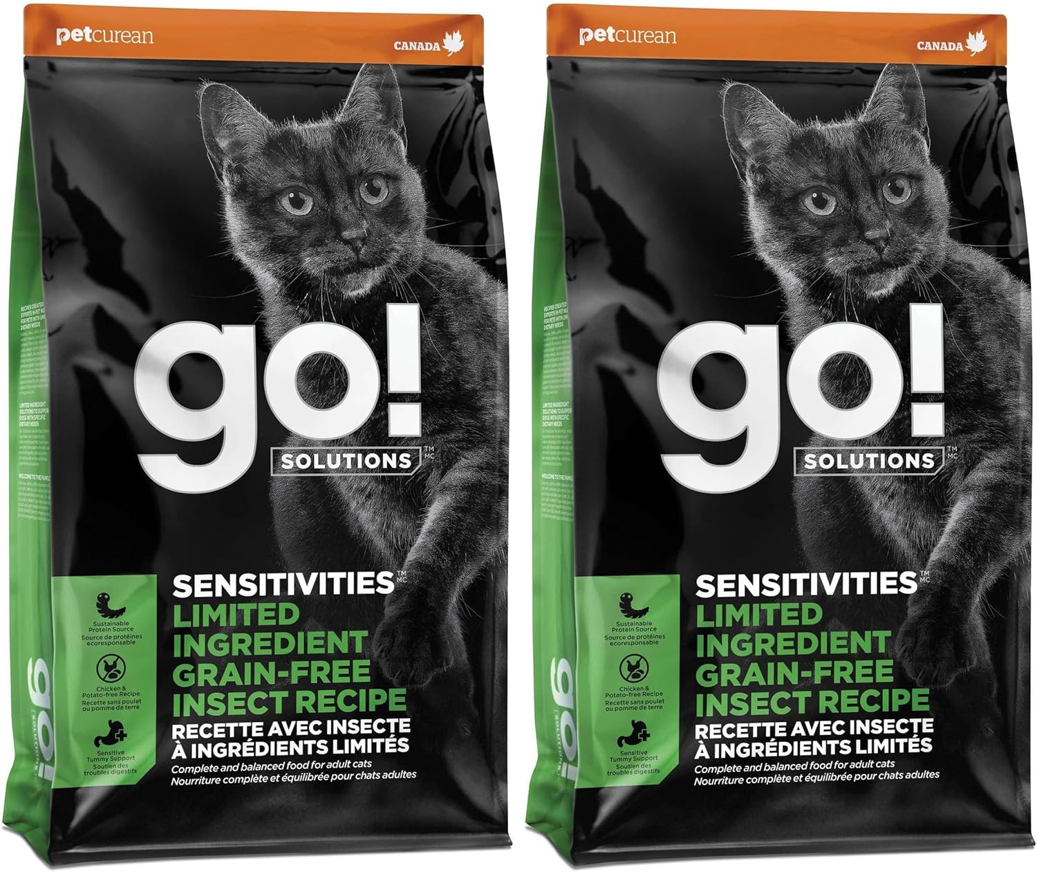 Go! Solutions Sensitivities Limited Ingredients, Grain-Free Dry Cat Food, Insect Recipe for Sensitive Stomach, 3 lb Bag (Pack of 2)