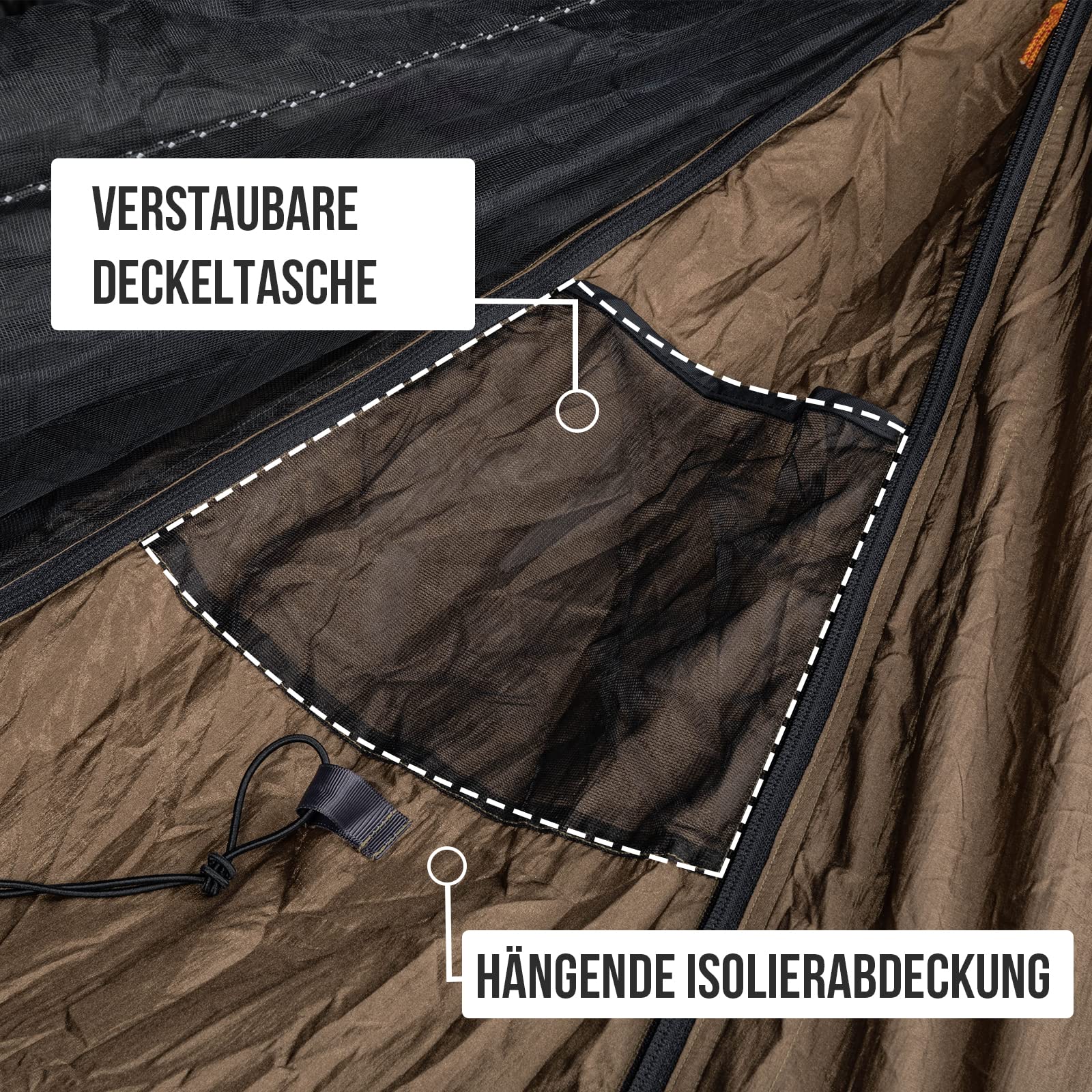 OneTigris KOMPOUND Reisehängematte 1 Person Outdoor Hängematte mit Moskitonetz |MEHRWEG Verpackung 260x130cm(Koyote Braun)