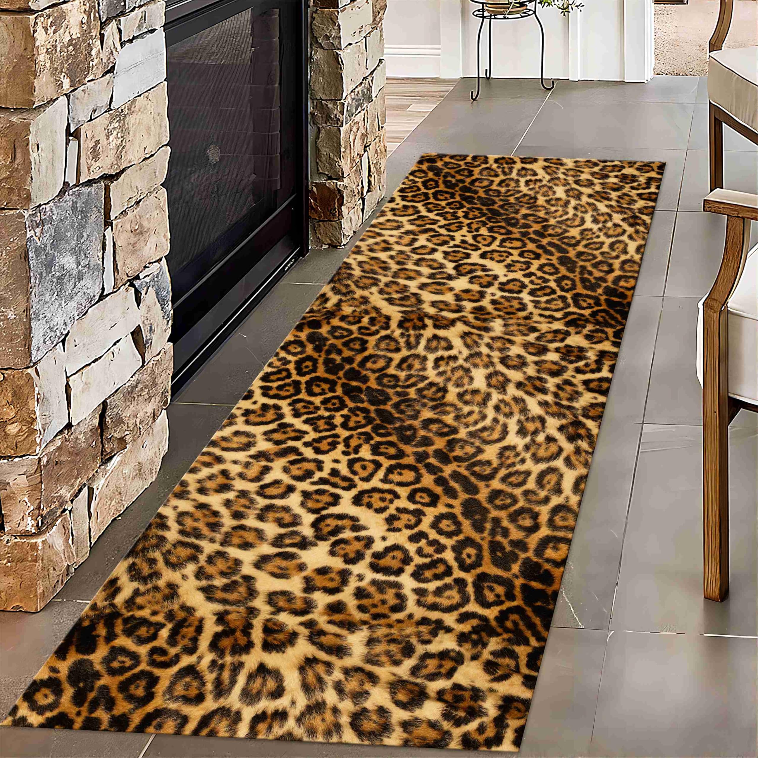 Leopard Print Long Hallway Rug Runners 2x8ft Wildlife Durable Non-Shedding Carpet Animal Abstract Leopard Pattern Area Rugs Soft Cozy Carpet for
