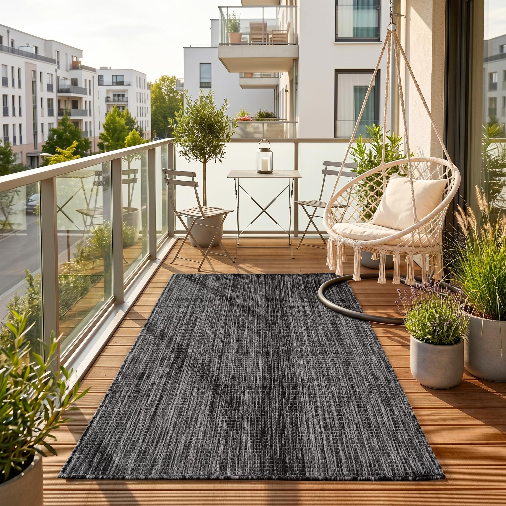 HomebyHome Outdoor Teppich Beige Balkon Terrasse Garten Wetterfest UV-beständig Teppich Einfarbig Flachgewebe Pflegeleicht Robust Modern