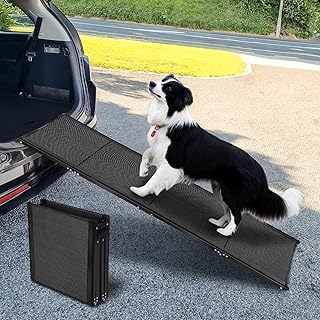 FASNATI 180 x 50 cm Rampe pour Chien Voiture Pliable, jusqu'à 70 kg, Surface Antidérapante, Cadre en Aluminium Léger, Idéale pour SUV et Grands Chiens