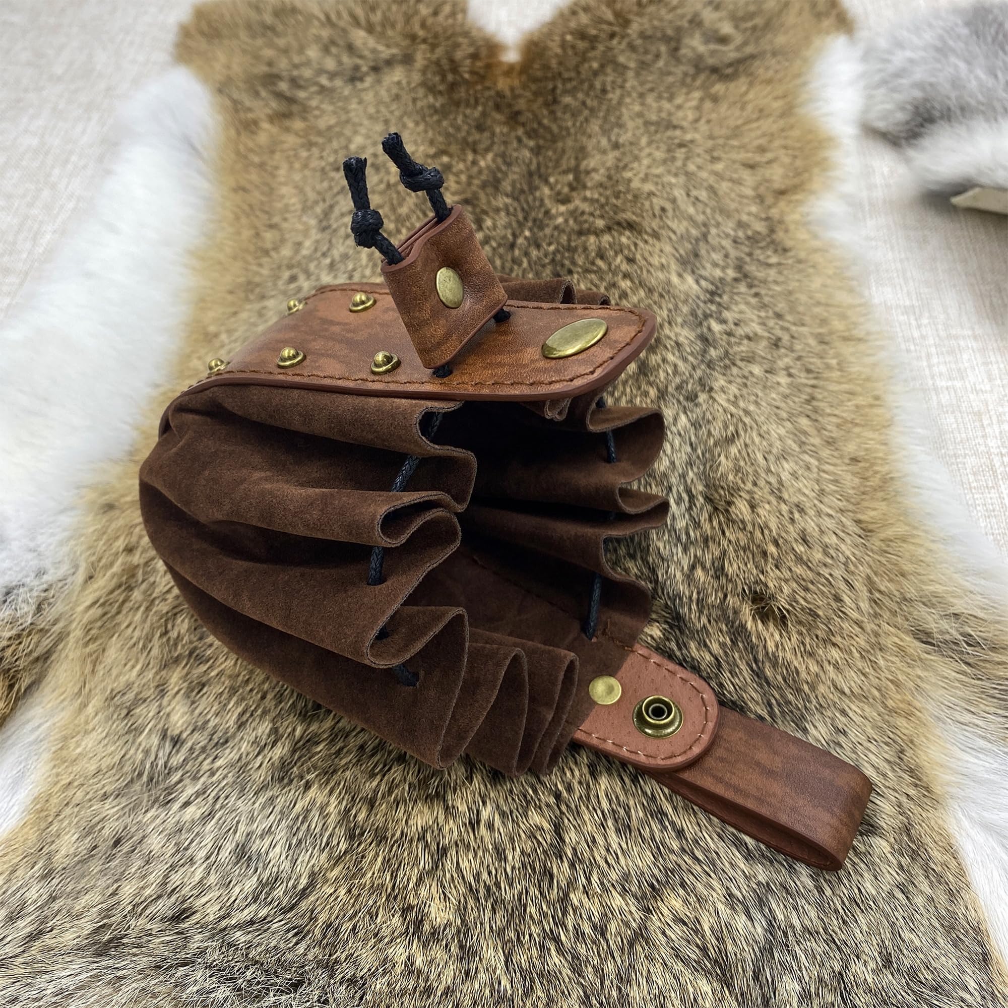 Vintage Medieval Faux Leather Bag,Renaissance Drawstring Belt Pouch,Viking Cosplay Portable Coin Purse,Middle Ages Dice Bag for LARP Ren Faire Costume Accessories (Brown A) - Image 4