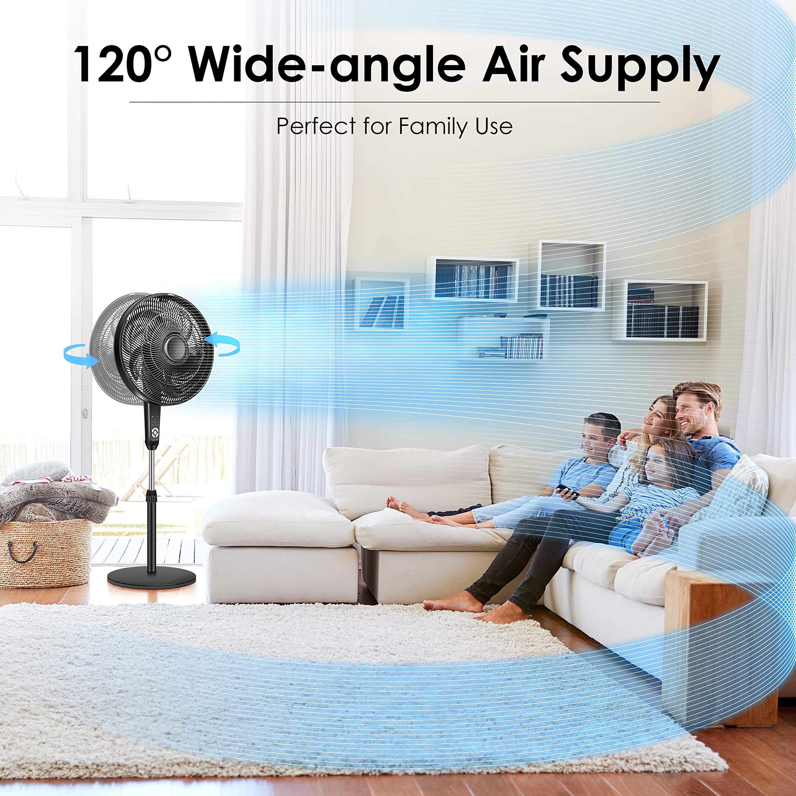 Pedestal Fan Oscillating Fan with Timer Function, Powerful 4 Speed, 3