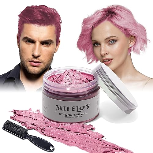 Cera de color rosa temporal de 4.23 onzas con cepillo de tinte, crema natural instantánea para peinado, barro de coloración desechable para mujeres,