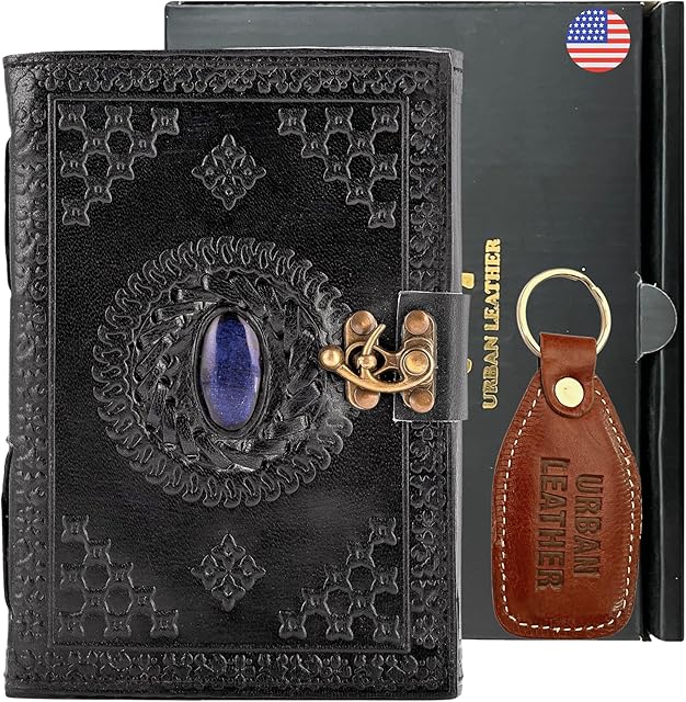 Urban Leather Black Lapis Halloween Journal - Book of Shadows & Magic Spells - DnD Bullet Journal Writing Notebook Drawing Sketchbook Scrapbook Personal Organizer Daily Diary, Unlined