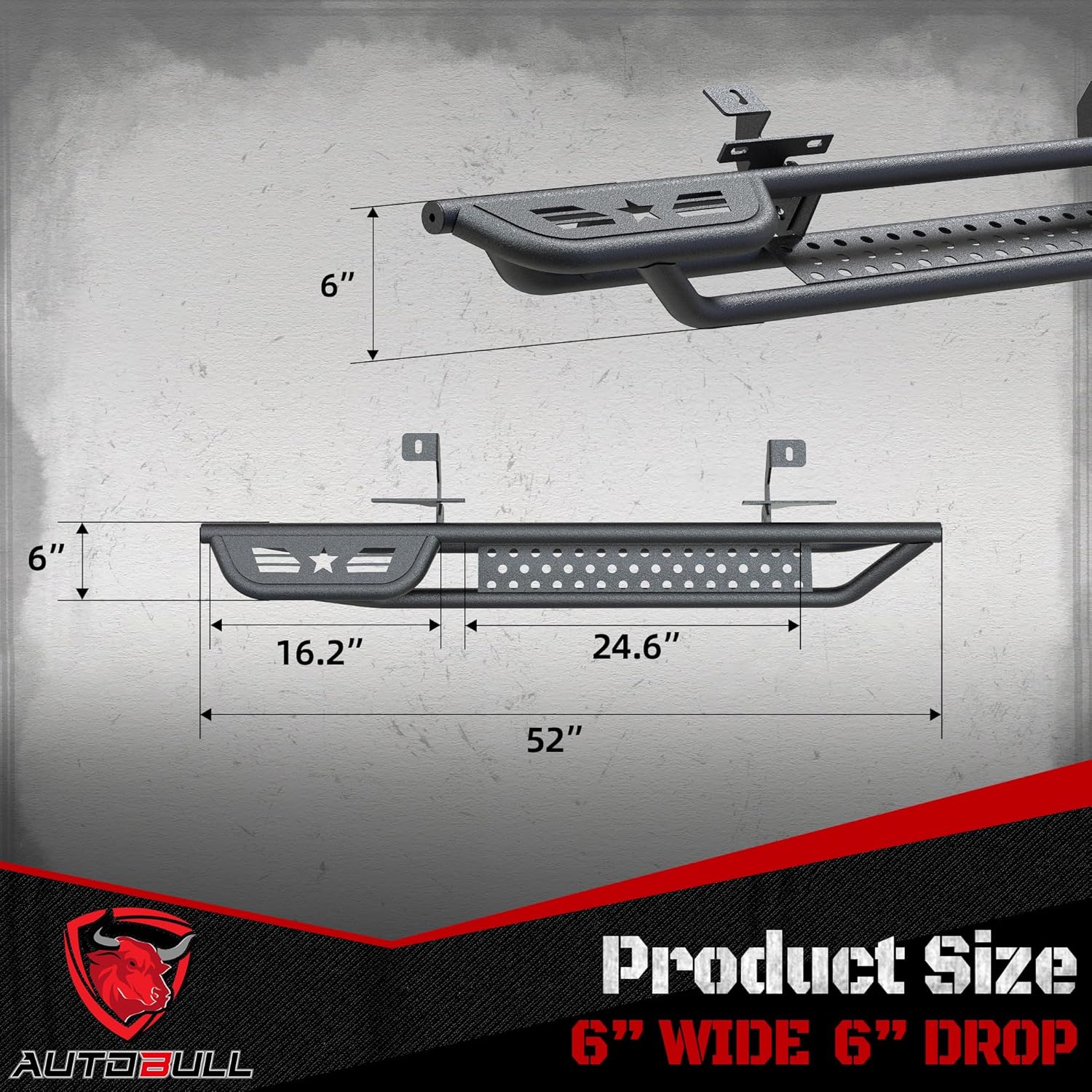 Running Boards Compatible with 2018-2026 Jeep Wrangler JL 2 Doors, 6" 2-Stairs Side Step Rails Coated Black Carbon Steel Nerf Bars