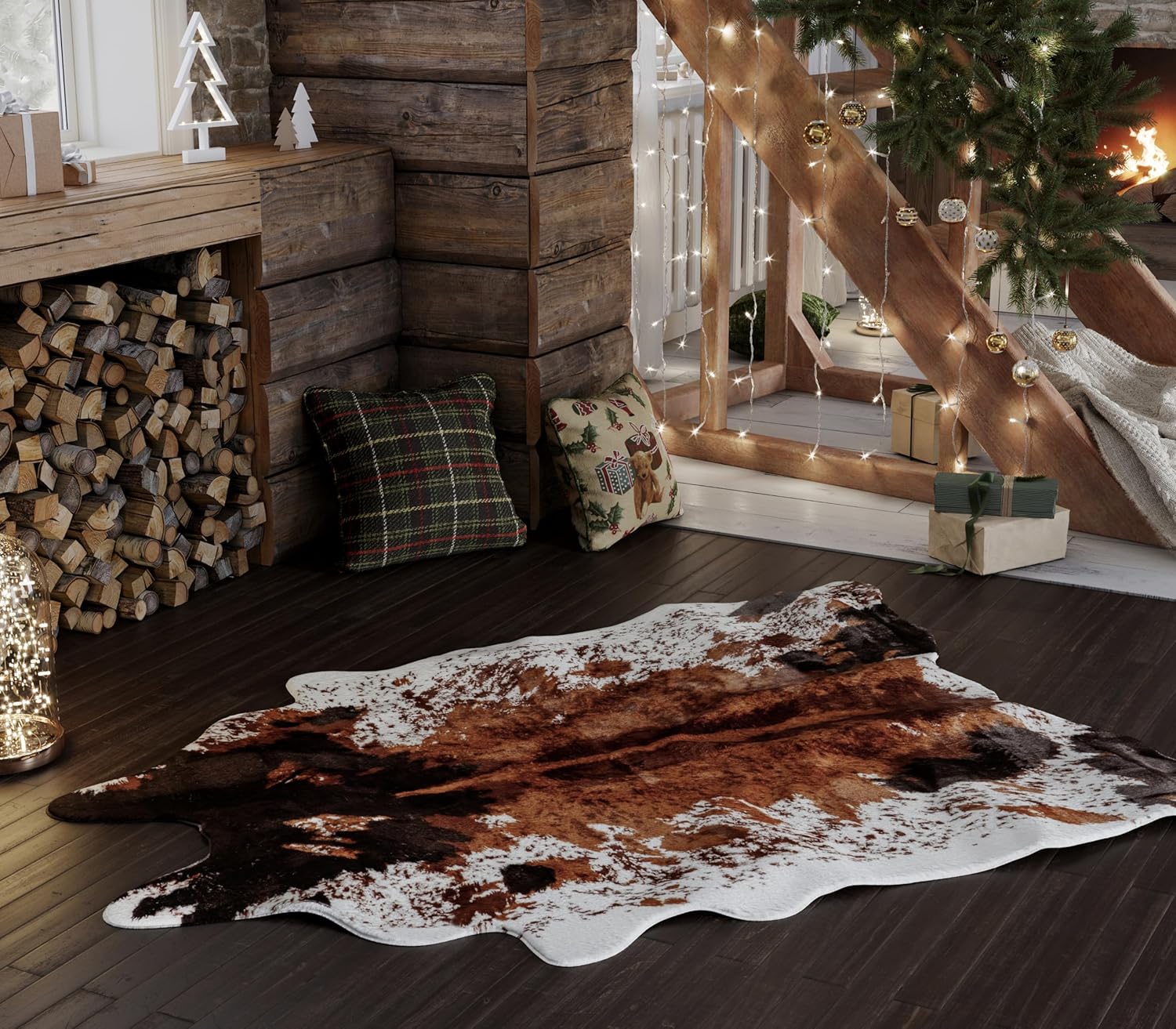 NativeSkins Faux Cowhide Rug Large (4.6' x 6.6') Cow Print Fur Skin