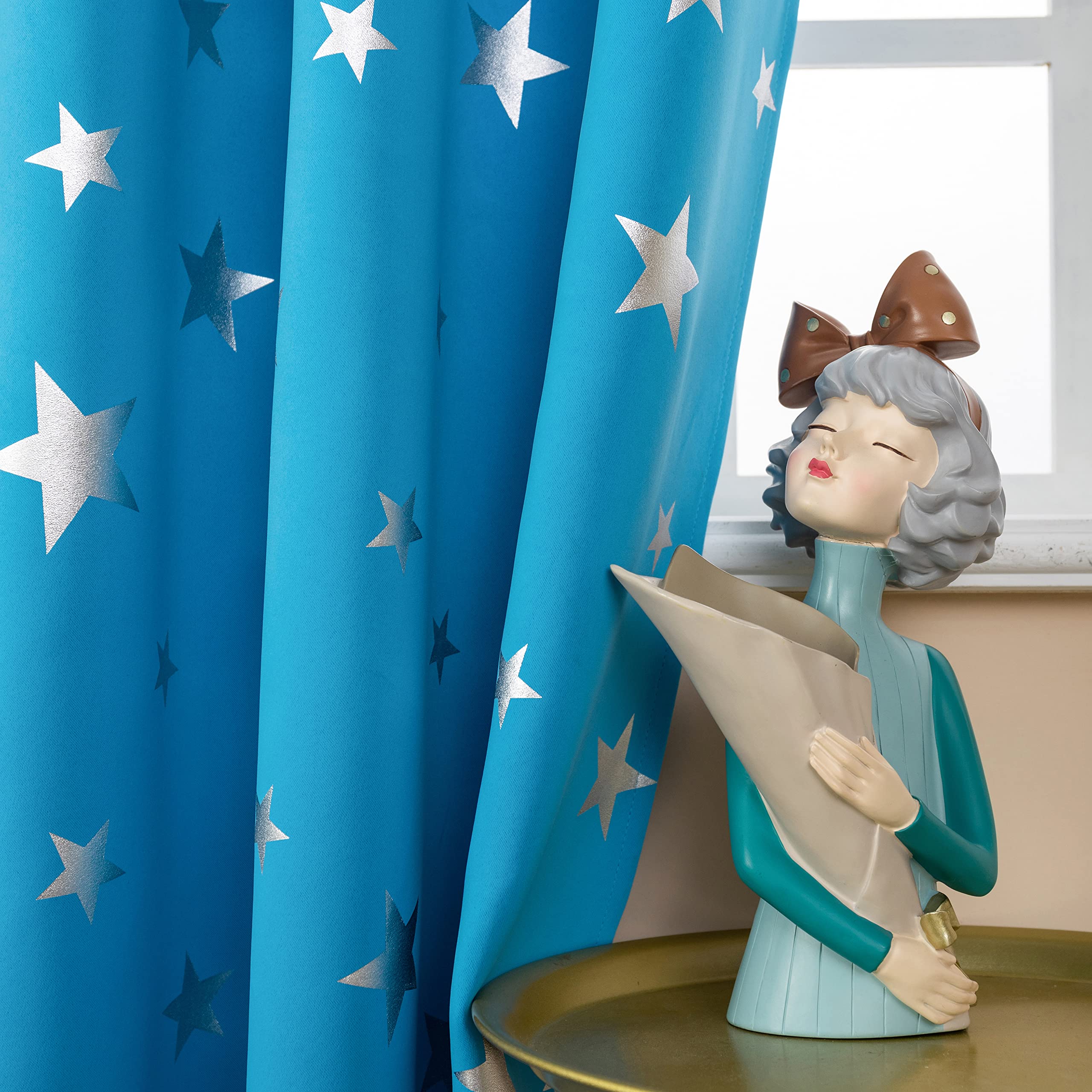 Coppia Tende Oscuranti Con Stelle Argentate - Verde 140x290 Cm Con Occhielli - Foto 4