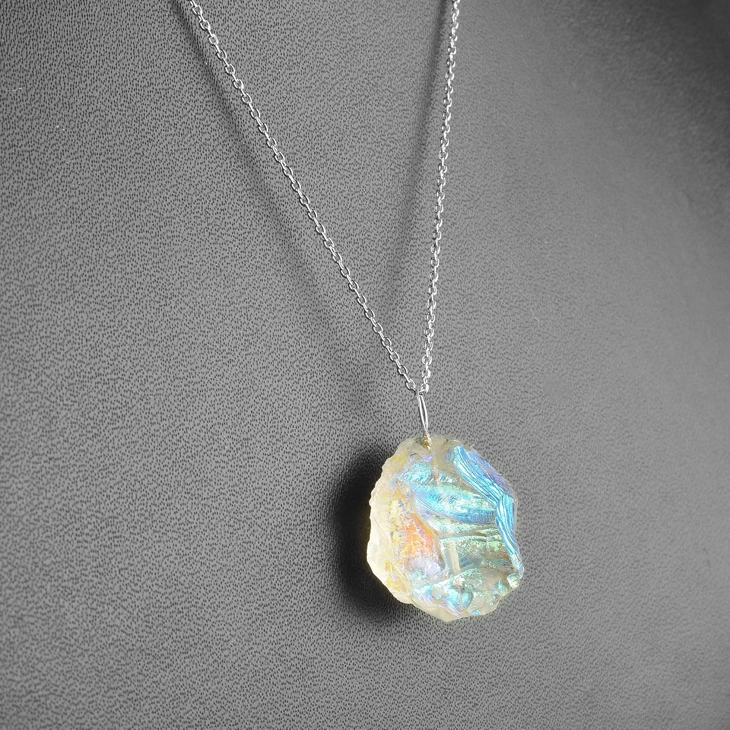 Natural Angel Aura Quartz Crystals Pendant Necklace, Cabochon Gemstone, Energy Healing Crystals, Birthday, Gift for Her, Gemstone Jewelry 18 inch AAA+ Quality - Image 5