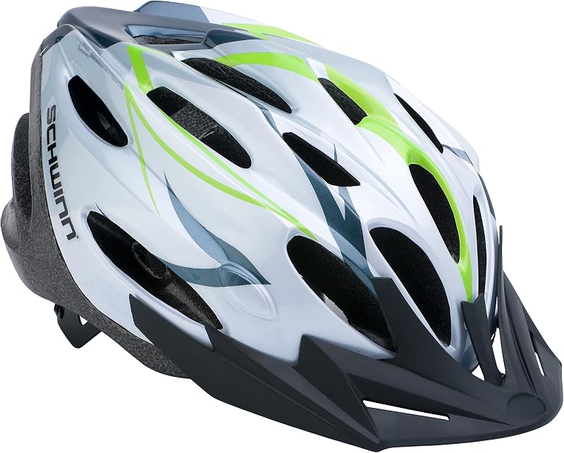 Schwinn Traveller Casco de bicicleta para hombres y mujeres adultos, a partir de 14 años con ajuste sugerido 52-58 cm, ajuste de dial, visera desmontable, accesorios para bicicletas y ciclismo, blanco/verde