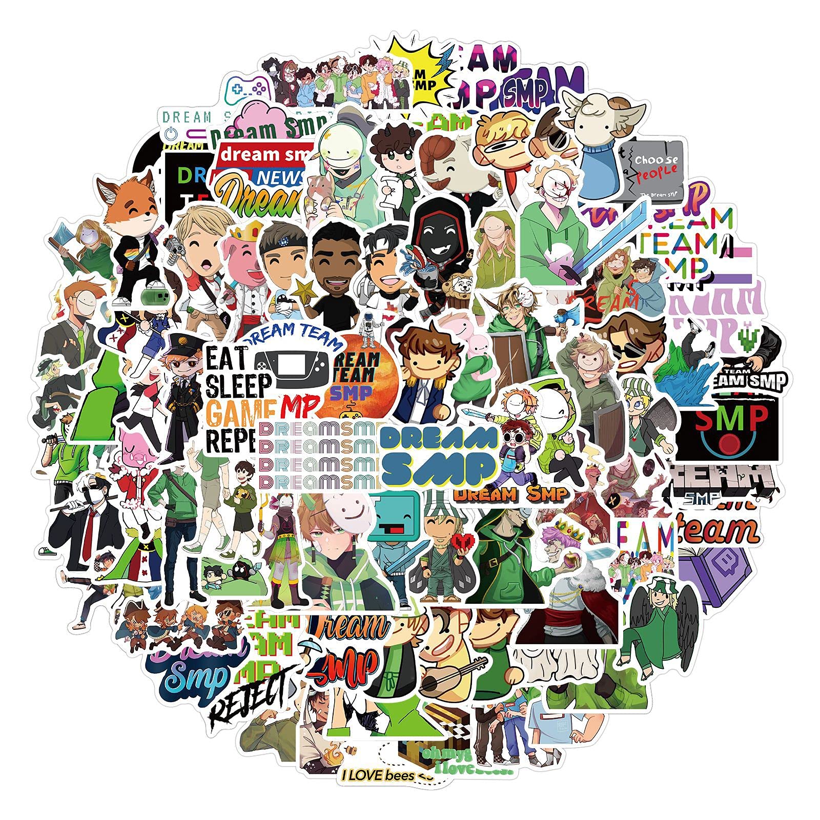 Dream SMP Stickers for Laptop[100PCS]Reward Motivational Stickers for Water Bottle, Skateboard,Refrigerator,Hydro Flasks, Decal, Waterproof Vinyl Decal for Adults, Tenns (Dream SMP)