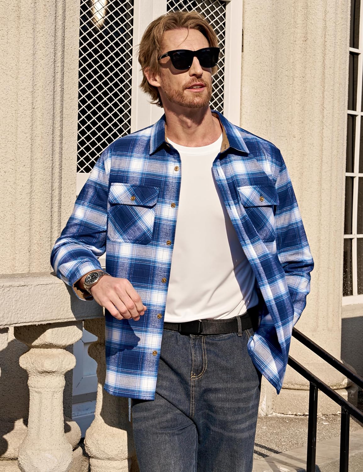 TACVASEN Men's Flannel Shirts Lightweight Cotton Button Down Long Sleeve Shirt Casual Plaid Pocket Shirts Outdoor - Image 3