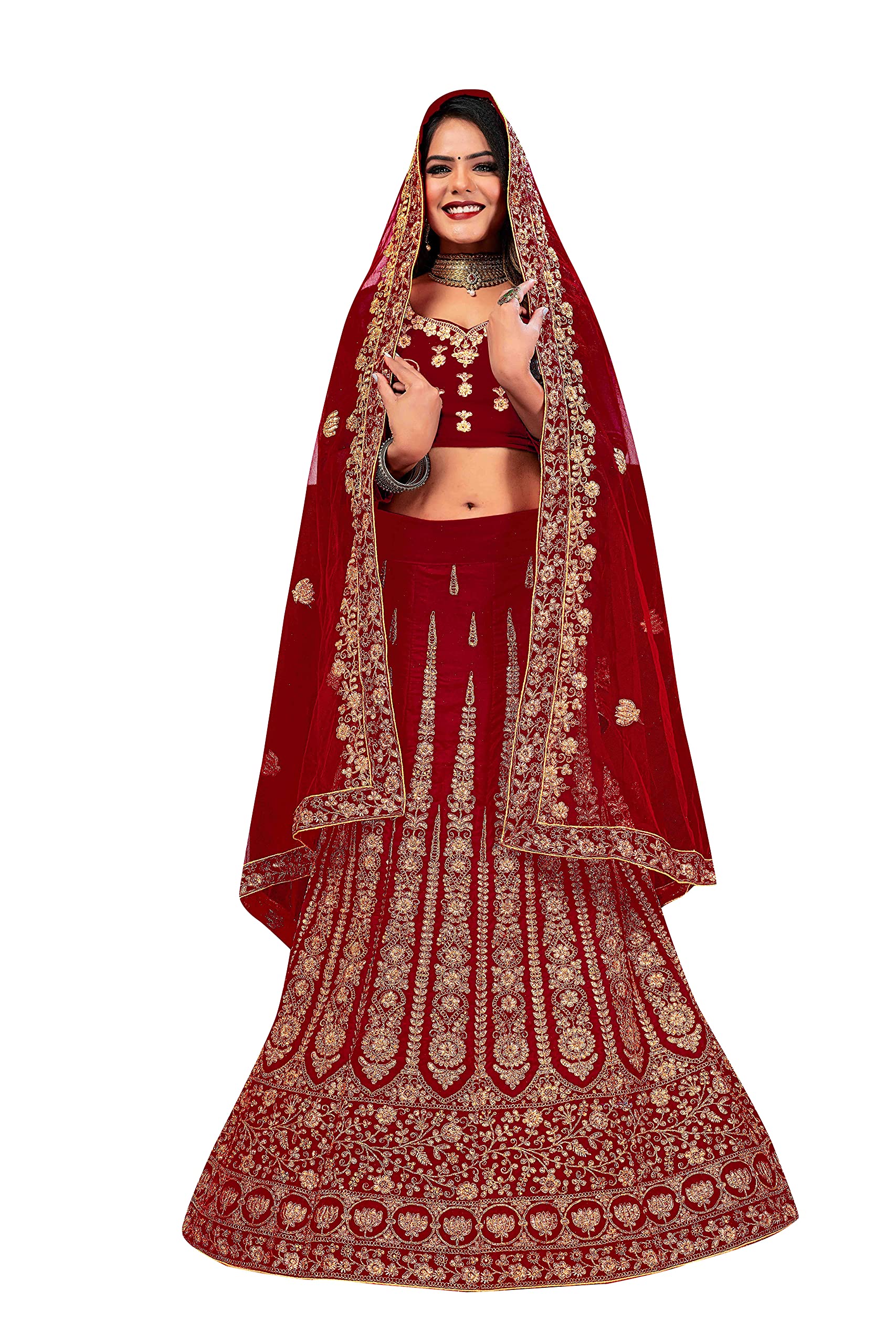 maroosh Velvet Zari Embrodiery Daimond Work Maroon Lehenga Choli With Dupatta (Free Size) MRSVELVETQN28M-picture-33