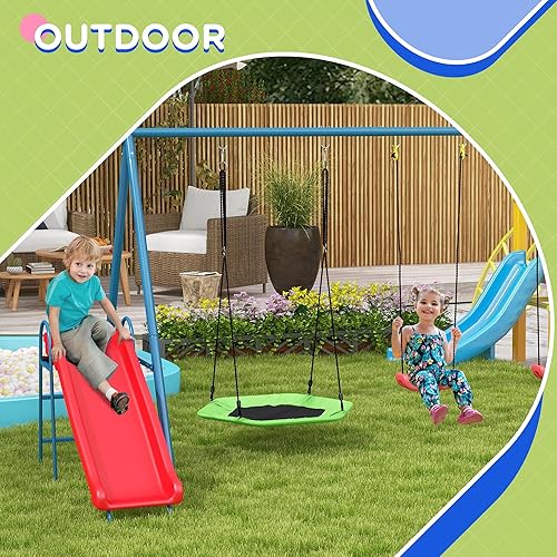 Miniatura 7 de Outsunny Juego de columpios de 352 libras para patio trasero, 3 en 1, soporte de marco en A resistente, juego al aire libre para niños, con columpio