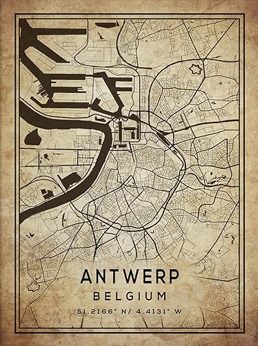 Mapa de Amberes Bélgica Mapa de la ciudad vintage Mapa de estilo antiguo Decoración del hogar Impresión artística vintage
