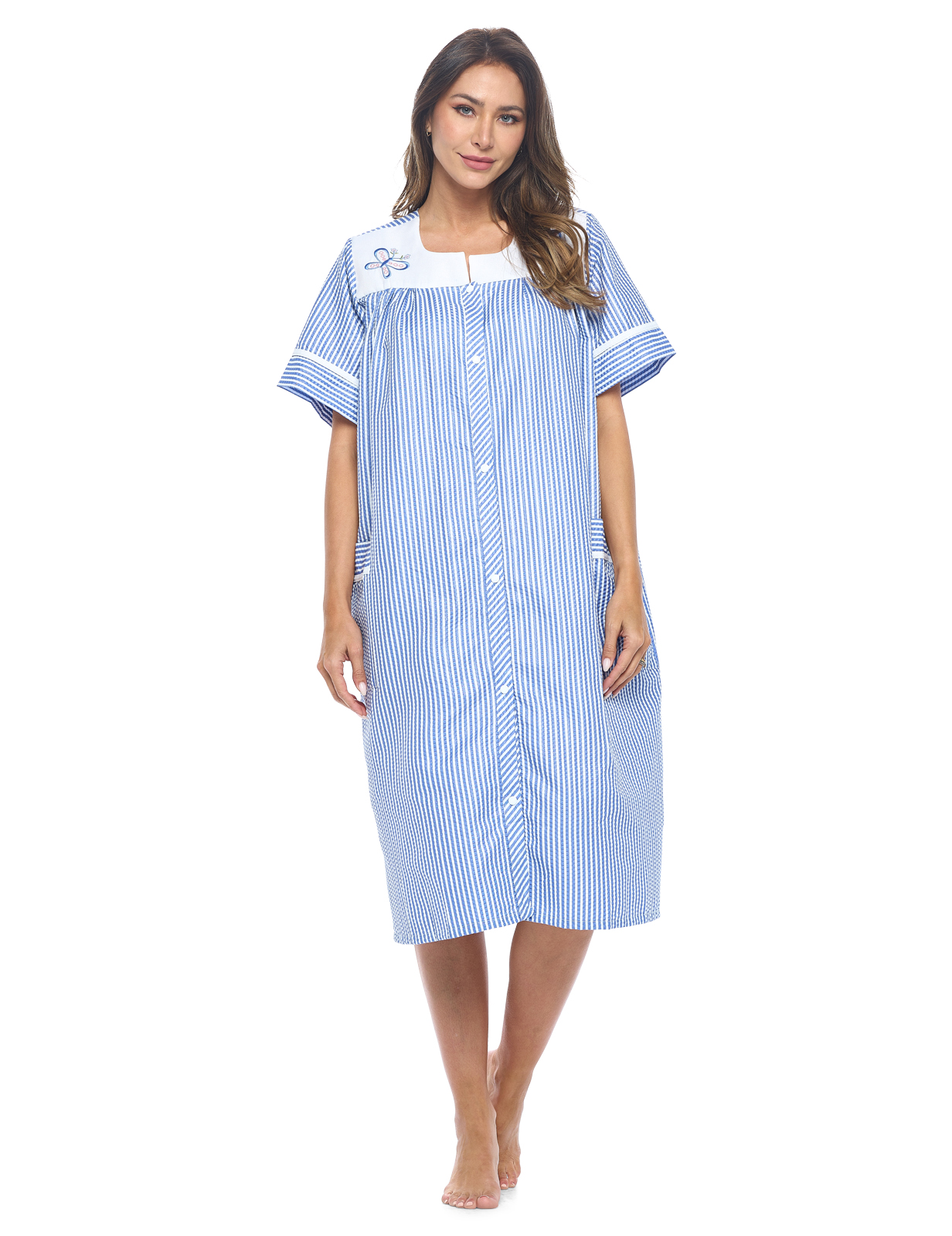 Casual Nights Snap Front Housecoats for women | House Dresses With Pockets | Summer Dusters For Women | Lightweight Post-Surgery Wear & Lounging | Cotton Poly Knit