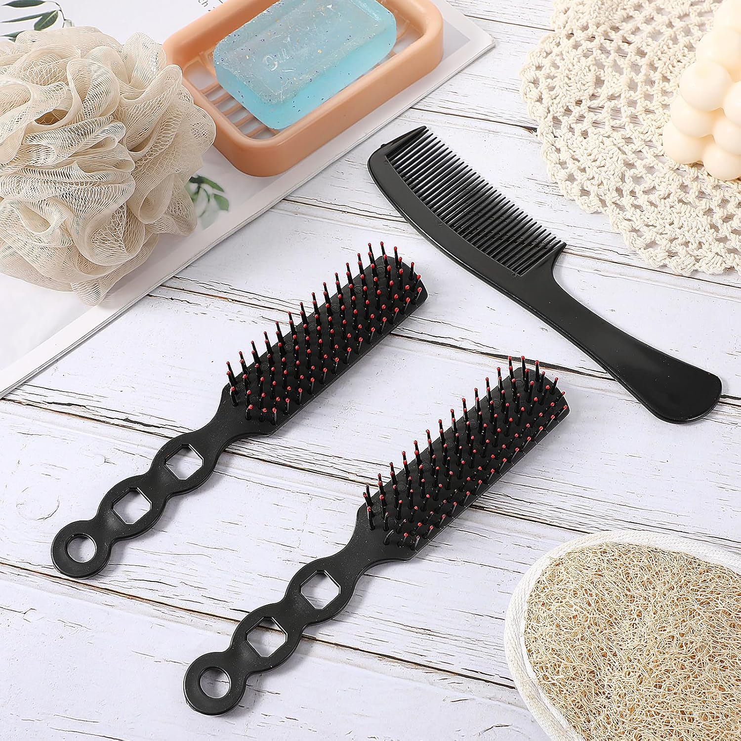 48 Pcs Bulk Hair Brushes Combs Set for Homeless Women Individually Wrapped Hair Brush and Comb Set for Kids Homeless Hotel Nursing Charity Hygiene Supplies(Black) - Image 7