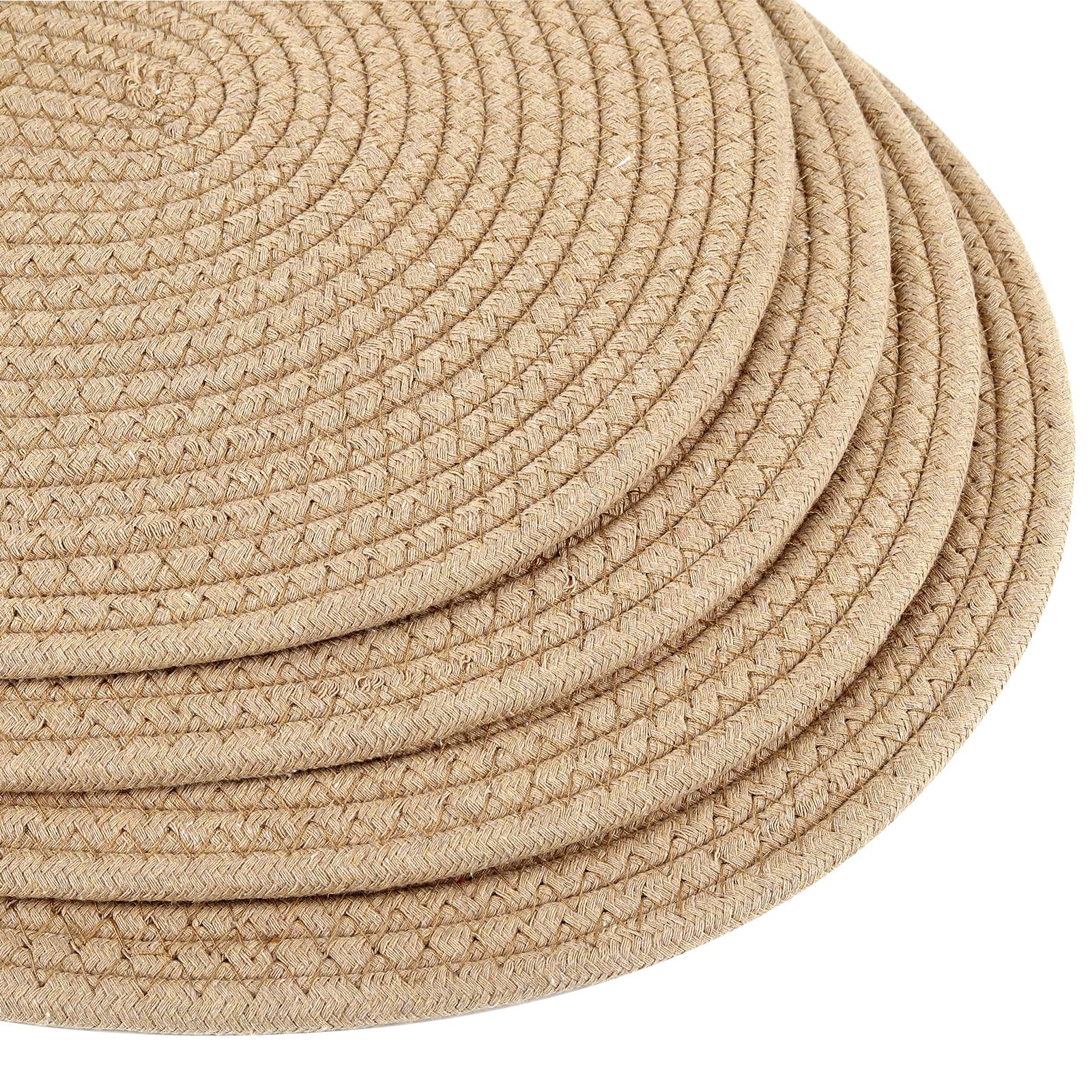 fanquare Oval Woven Placemats Set of 6 Light Brown Cotton Rope Braided Placemats Heat Resistant Washable Non-Slip Table Mats for Kitchen Dining Table Home Decoration 30 * 40cm - Image 2