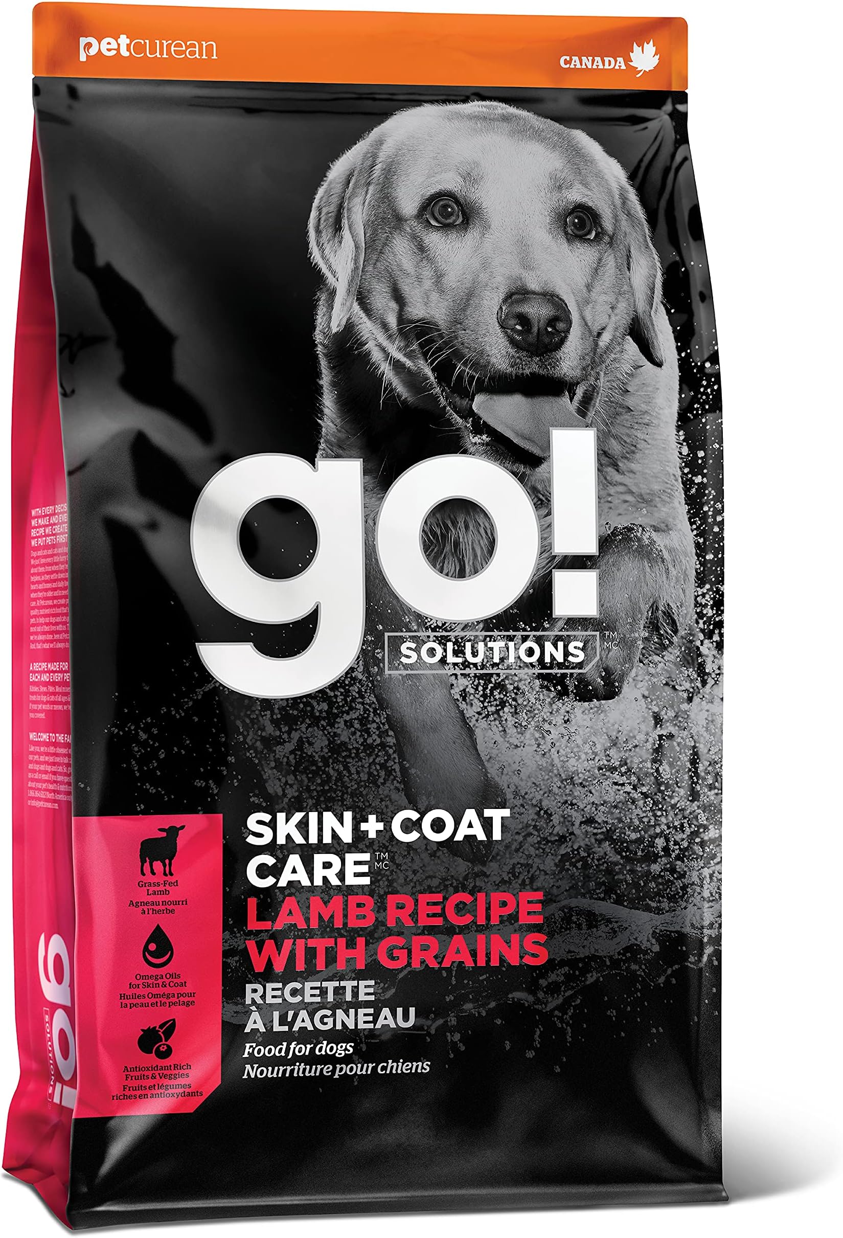 Go! Solutions Skin + Coat Care Lamb Dry Dog Food with Grains, Chicken-Free, Healthy Kibble with Omega-3s & 6s for Soft, Shiny Fur, for Puppies, Adults, & Seniors, 22 lb Bag