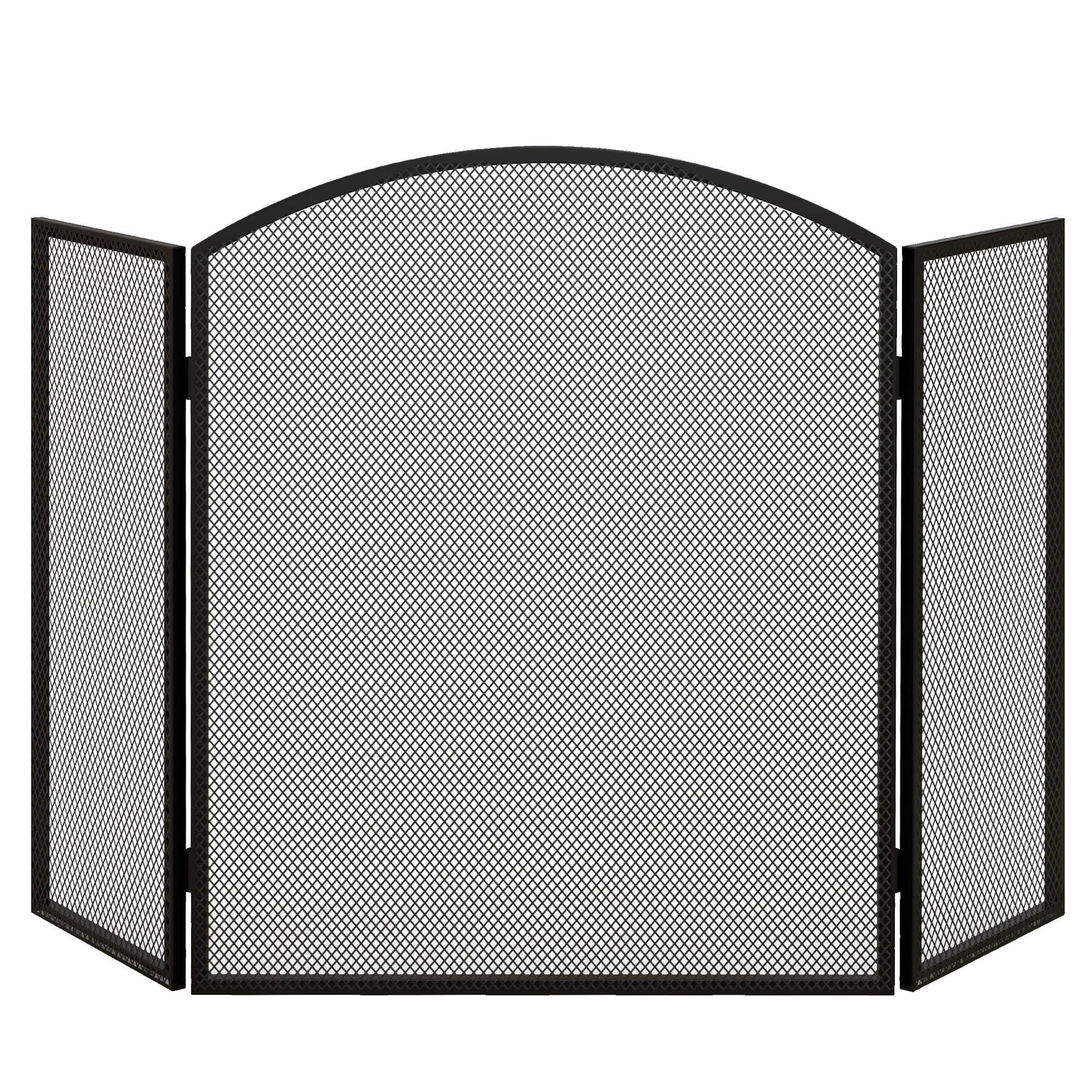 HOMCOM Salvachispas para Chimenea de 3 Paneles Protector de Chimenea Plegable con Estructura de Acero 96x62 cm Negro