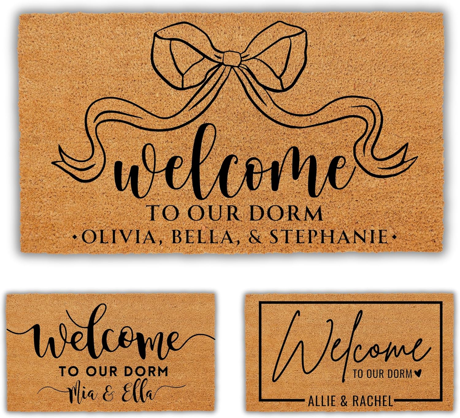 Welcome to Our Dorm Doormat, Custom Dorm Decor, Personalized Dorm Gift, Girls Dorm Decoration, College Going Away Gift, Door Mat for Dorm Room, Coquette Bow Mat