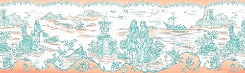 Miniatura 5 de Dundee Deco DDAZBD9431 - Borde de papel tapiz para despegar y pegar, diseño retro, diseño retro de personas y barcos, color verde azulado abstracto,