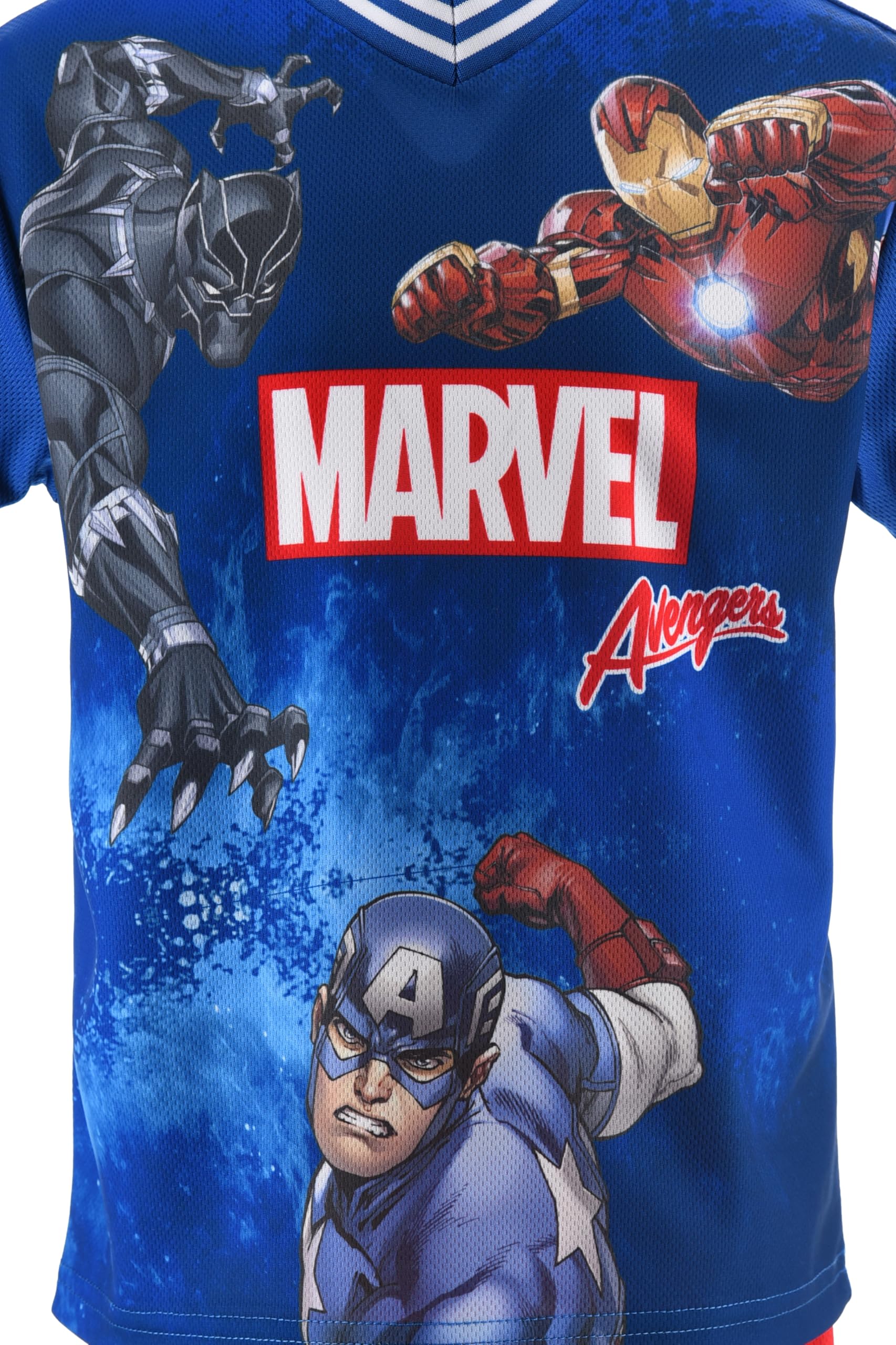 Marvel Avengers Completo Bambini, T-Shirt a Maniche Corte e Pantaloncini, Tessuto Leggero e Traspirante, Stampa Captain America, Iron Man, Black Panther