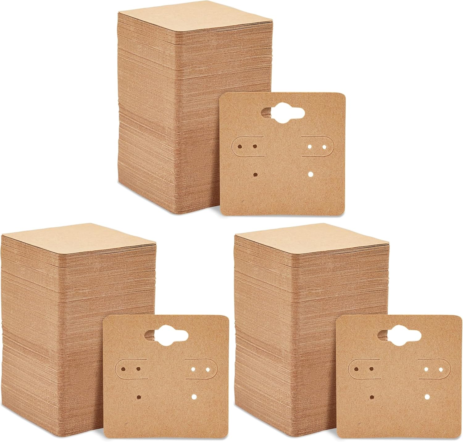 Juvale Earring Cards for Selling Jewelry - Kraft Paper Jewelry Tags for Selling - Earring Display Cards - Pre-Cut Holes for Studs & Hoops - 200 Count, 2 x 2 In, Kraft (Pack of 3)