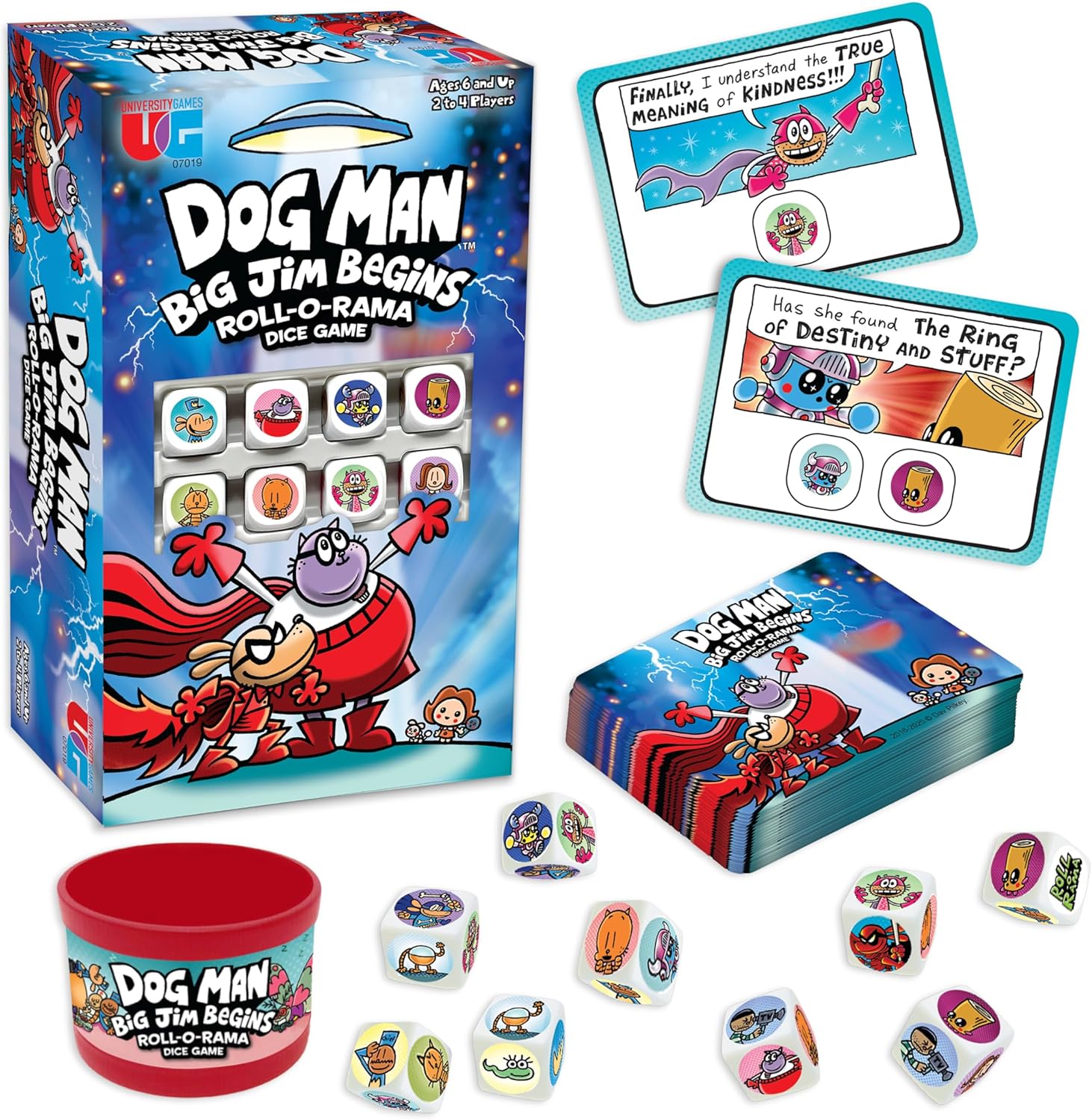 University Games, Dog Man Big Jim Begins Roll-o-Rama Dice Game for Kids Ages 6+, Family Dice Game Based on Dav Pilkey Dog Man Books