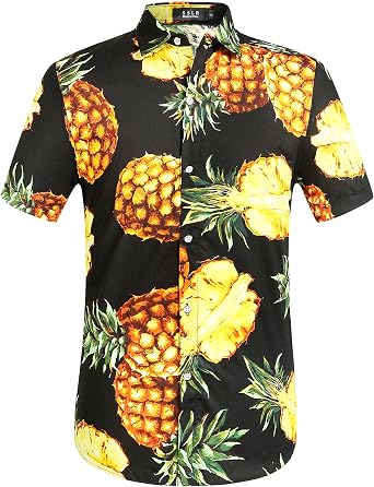 SSLR Mens Button Up Shirts Cotton Short Sleeve Hawaiian Shirts for Men
