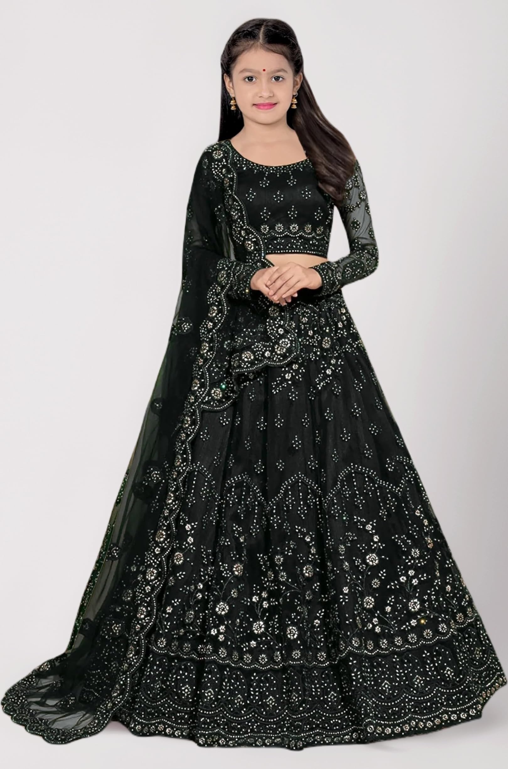 Girls Ethnic Wear Embroidery Work Readymade Traditional Lehenga Choli With Dupatta Set