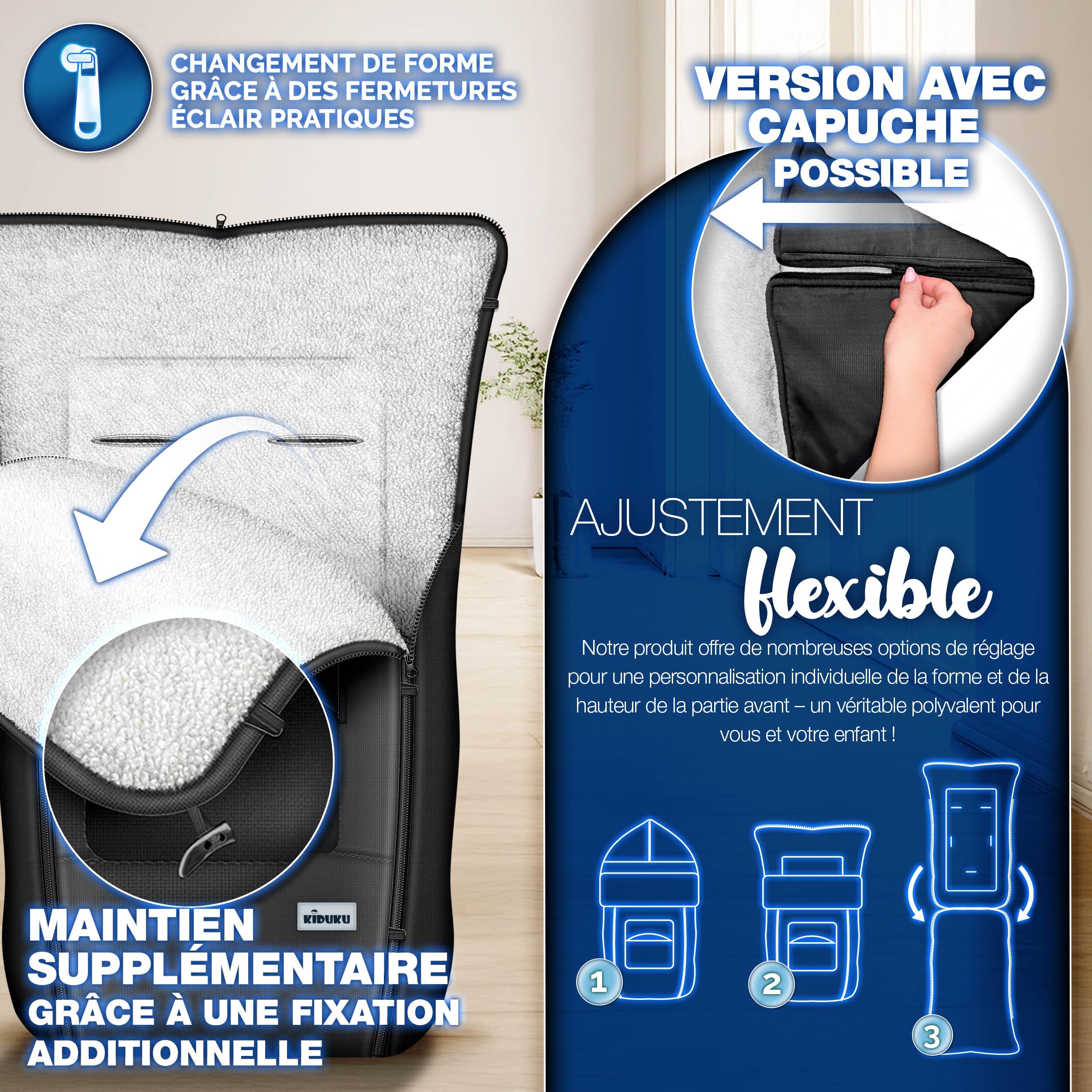 KIDUKU Chancelière pour Poussette - Sac de Couchage bébé Lavable | Couvre-Pieds pour Coque bébé avec Fermeture éclair et Grande Poche